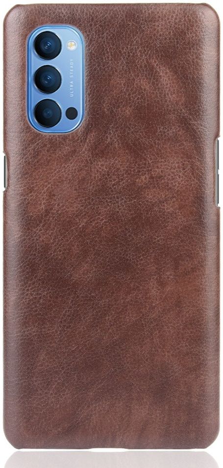 Oppo Reno 4 5G Hoesje met Lychee Kunstleer Coating Bruin afbeelding 2