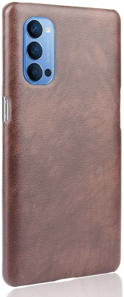 Oppo Reno 4 5G Hoesje met Lychee Kunstleer Coating Bruin afbeelding 3
