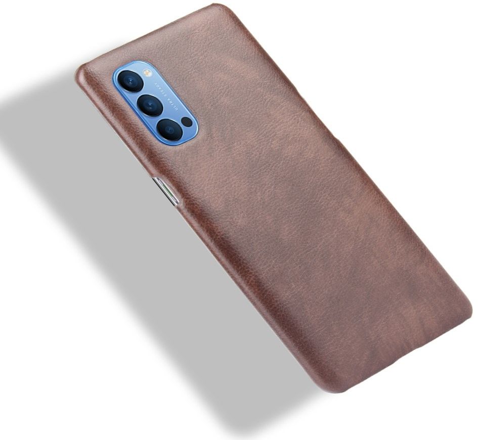 Oppo Reno 4 5G Hoesje met Lychee Kunstleer Coating Bruin afbeelding 4