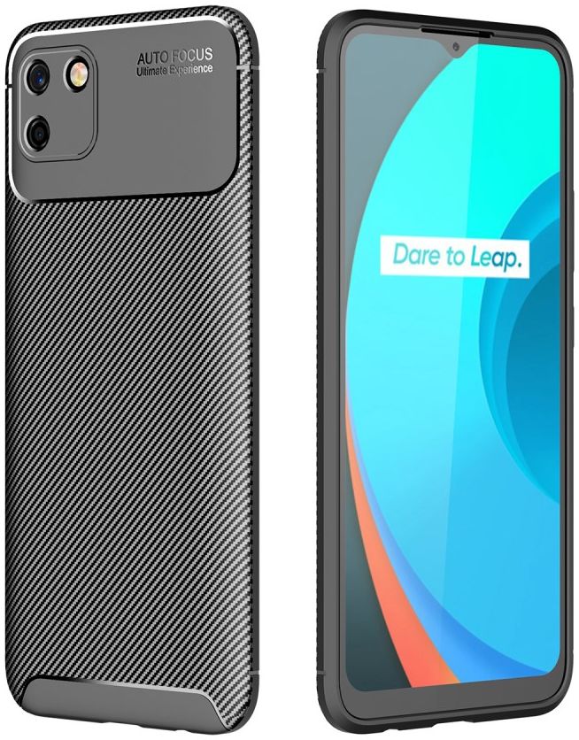 Realme C11 Hoesje Siliconen Carbon TPU Back Cover Zwart afbeelding 1