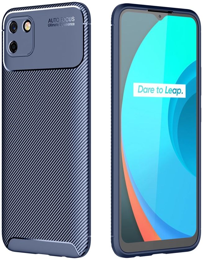 Realme C11 Hoesje Siliconen Carbon TPU Back Cover Blauw afbeelding 1