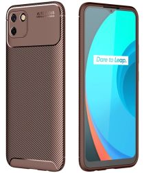 Realme C11 Hoesje Siliconen Carbon TPU Back Cover Bruin