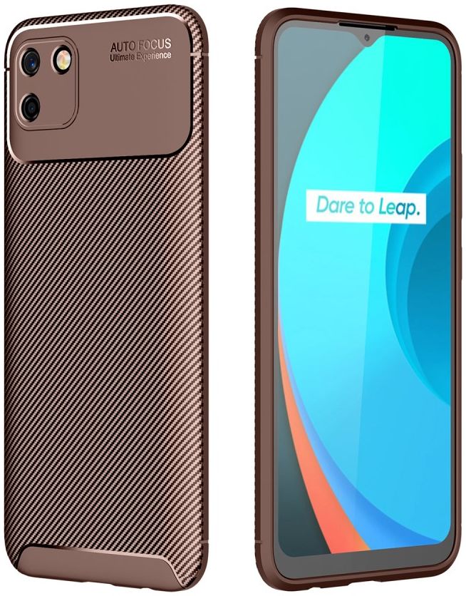 Realme C11 Hoesje Siliconen Carbon TPU Back Cover Bruin afbeelding 1