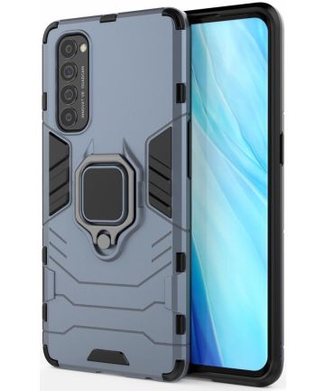 Oppo Reno 4 Pro 4G Back Cover Hoesje Kickstand Ring Blauw Hoesjes