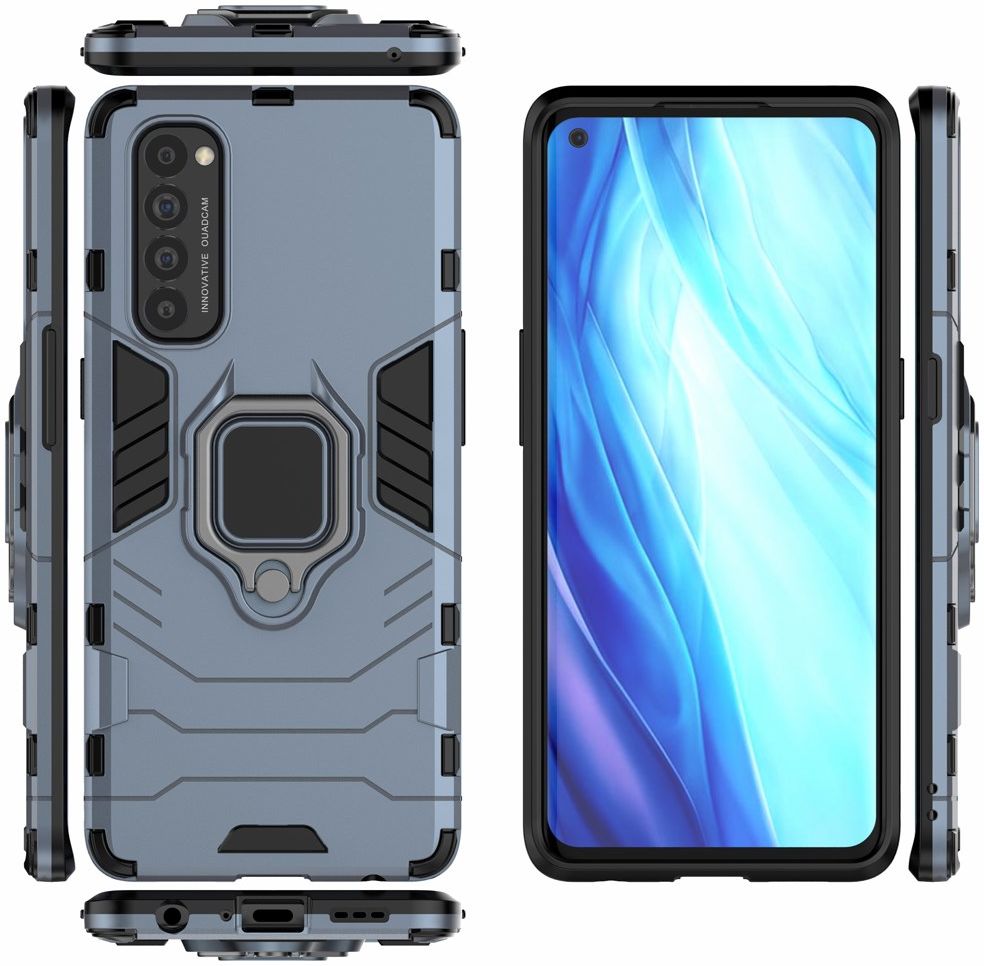 Oppo Reno 4 Pro 4G Back Cover Hoesje Kickstand Ring Blauw afbeelding 3