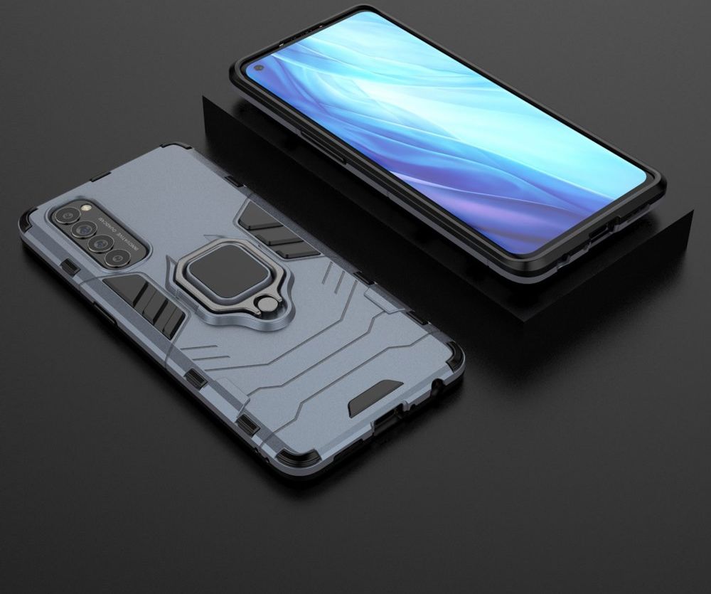 Oppo Reno 4 Pro 4G Back Cover Hoesje Kickstand Ring Blauw afbeelding 5