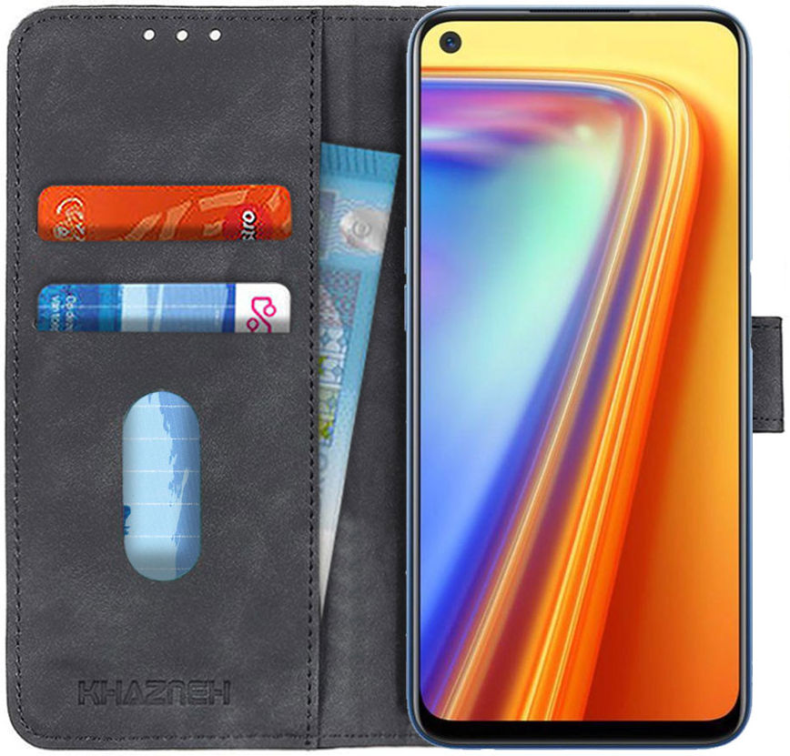 Realme 7 Hoesje Retro Wallet Book Case Zwart afbeelding 1