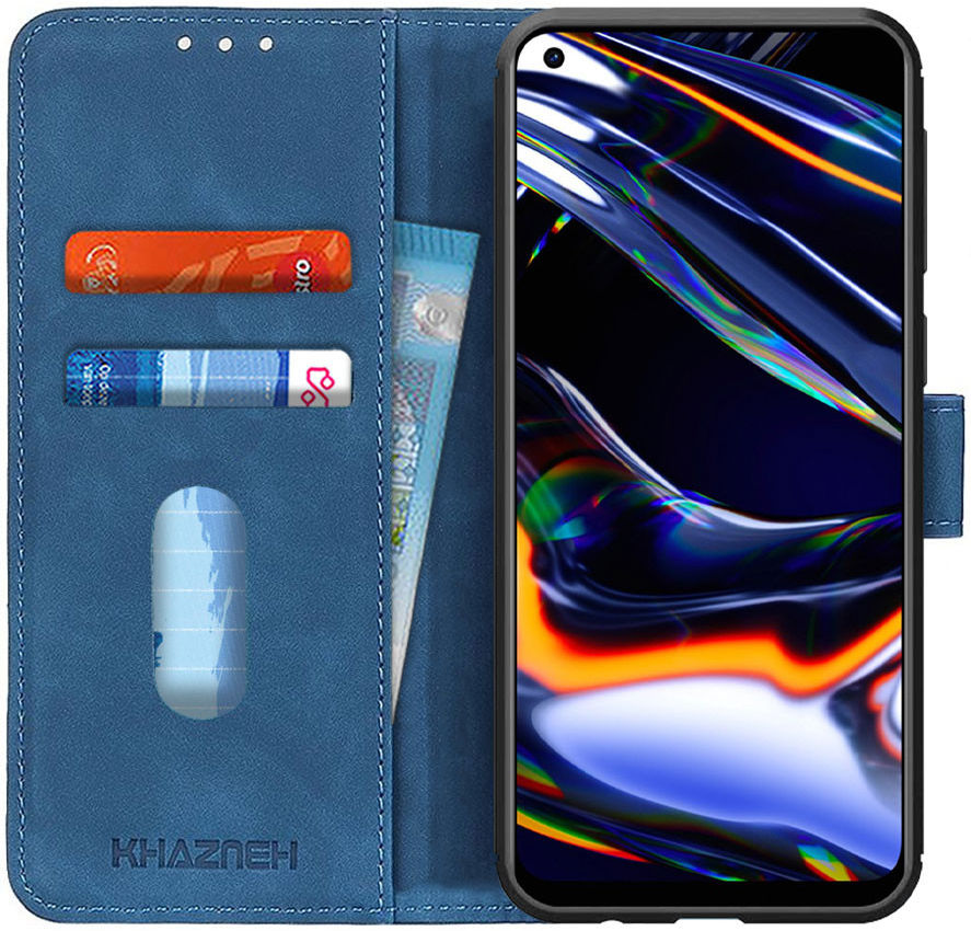 Realme 7 Pro Hoesje Retro Wallet Book Case Blauw afbeelding 1