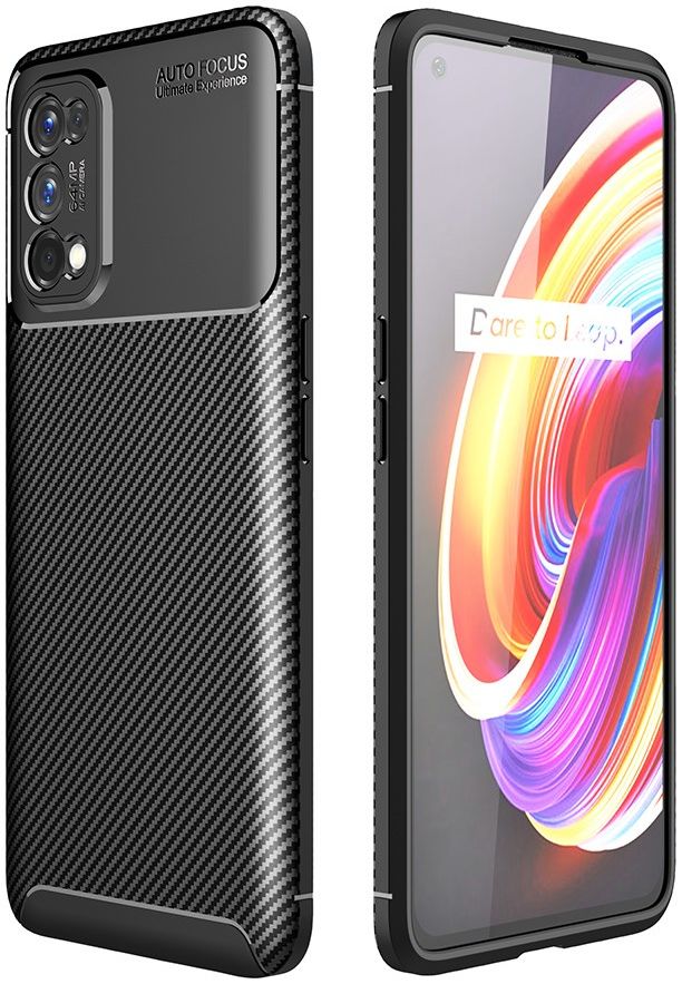 Realme 7 Pro Hoesje Siliconen Carbon TPU Back Cover Zwart afbeelding 1