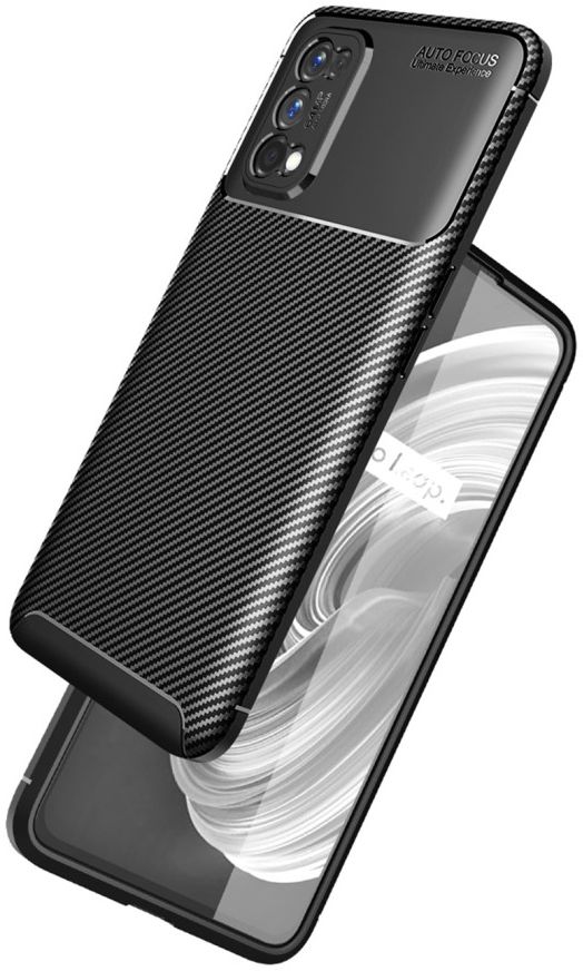 Realme 7 Pro Hoesje Siliconen Carbon TPU Back Cover Zwart afbeelding 3