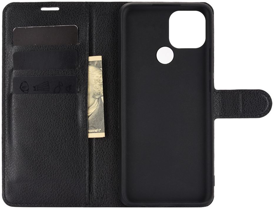 Oppo A15 Litchi Skin Portemonnee Hoesje Book Case Zwart afbeelding 4