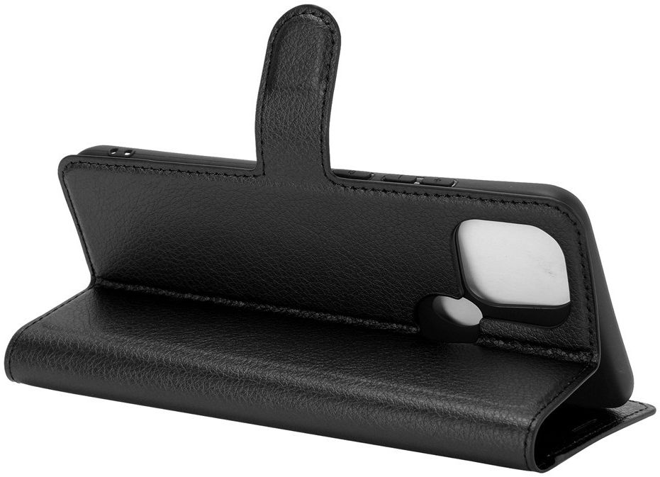 Oppo A15 Litchi Skin Portemonnee Hoesje Book Case Zwart afbeelding 5