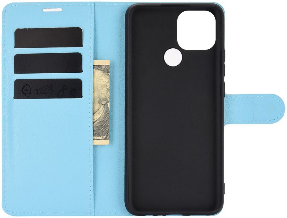 Oppo A15 Litchi Skin Portemonnee Hoesje Book Case Blauw afbeelding 4