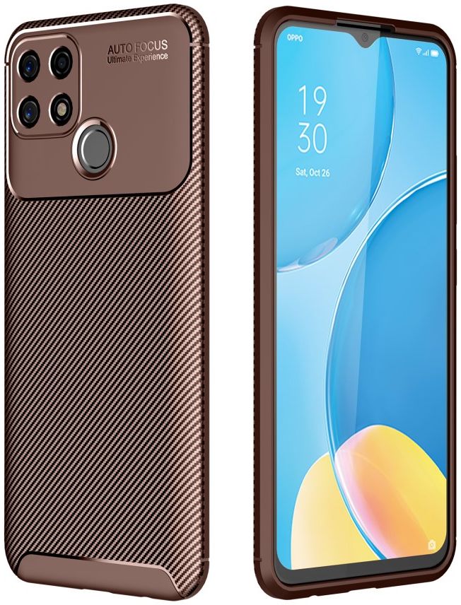 Oppo A15 Hoesje Geborsteld TPU Flexibele Back Cover Bruin afbeelding 1