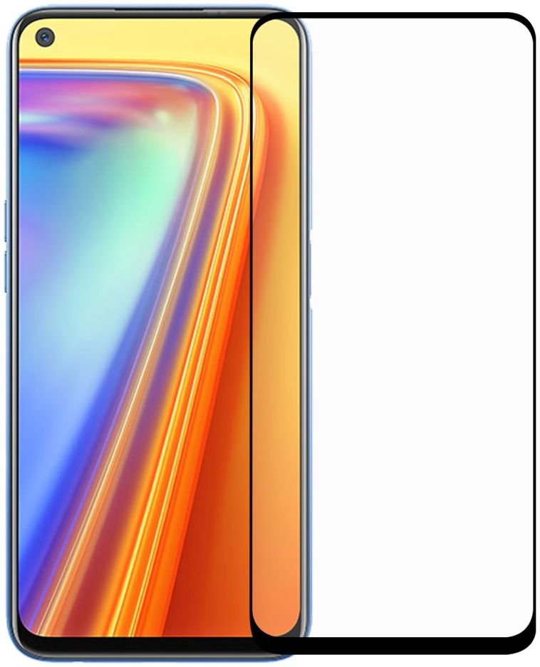 Realme 7 Full Glue 9H Arc Edge Tempered Glass Screenprotector Zwart afbeelding 1