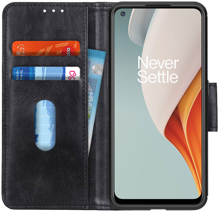 OnePlus Nord N100 Hoesje Portemonnee Crazy Horse Book Case Zwart afbeelding 1