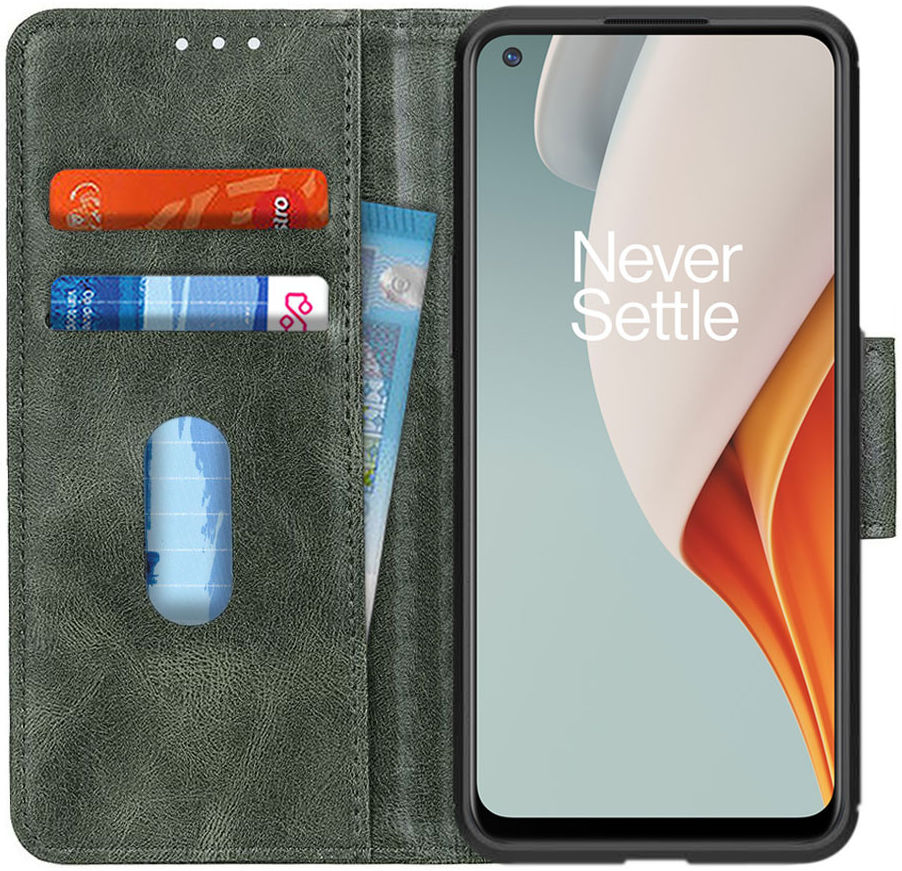 OnePlus Nord N100 Hoesje Portemonnee Crazy Horse Book Case Groen afbeelding 1