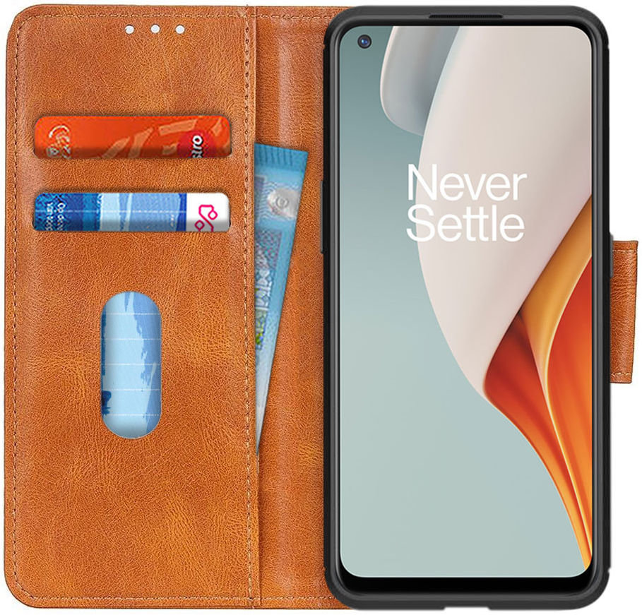 OnePlus Nord N100 Hoesje Portemonnee Crazy Horse Book Case Bruin afbeelding 1