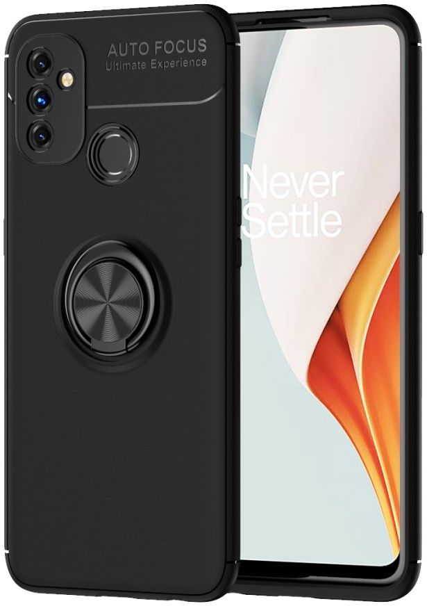OnePlus Nord N100 Hoesje Metalen Magnetische Ring Kickstand Zwart afbeelding 1