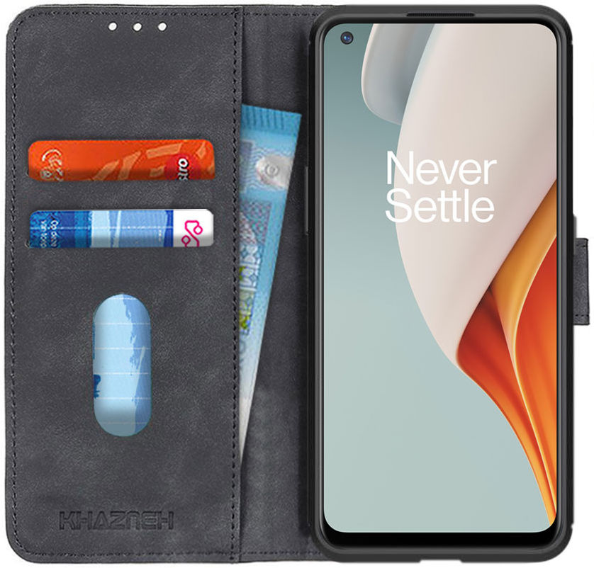 KHAZNEH OnePlus Nord N100 Hoesje Retro Wallet Book Case Zwart afbeelding 1