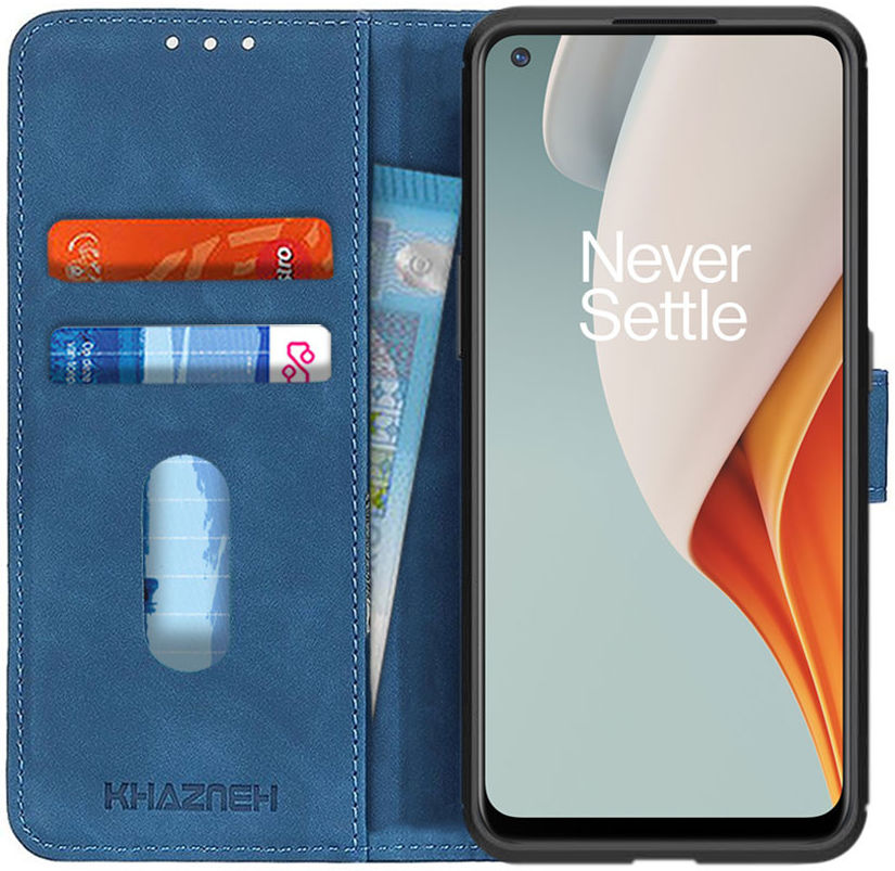 KHAZNEH OnePlus Nord N100 Hoesje Retro Wallet Book Case Blauw afbeelding 1