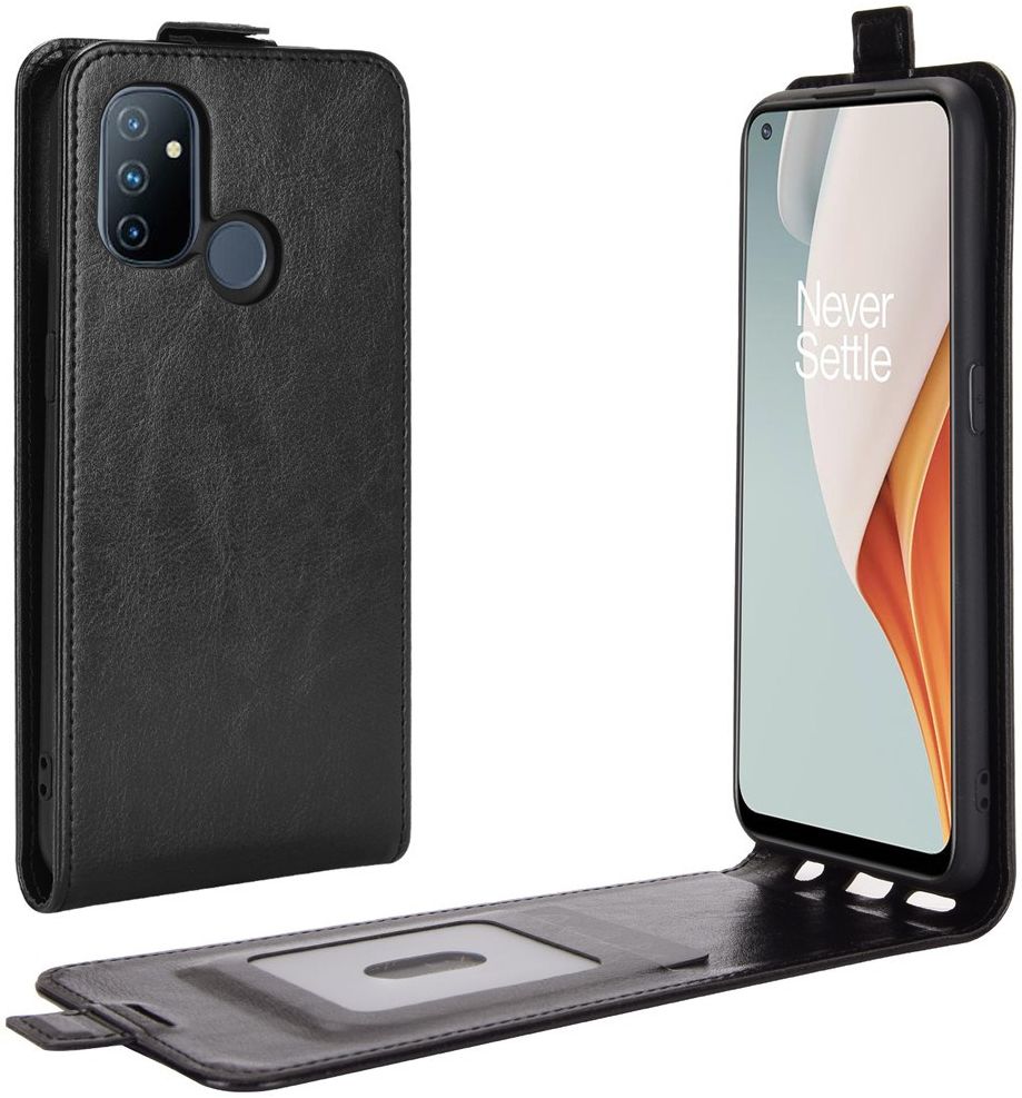 OnePlus Nord N100 Hoesje Verticale Flip Zwart afbeelding 2