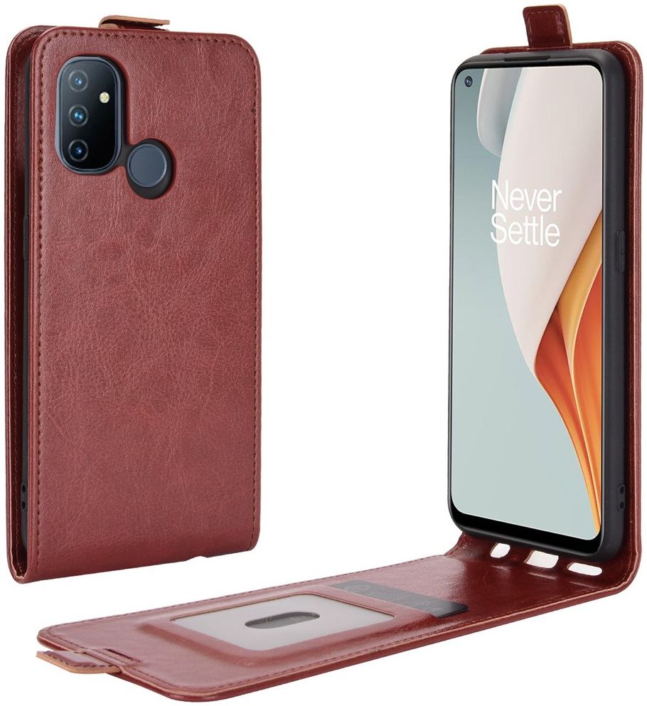 OnePlus Nord N100 Hoesje Verticale Flip Bruin afbeelding 2