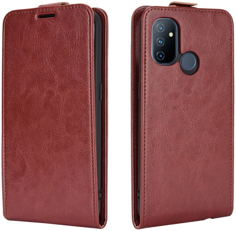 OnePlus Nord N100 Hoesje Verticale Flip Bruin afbeelding 4