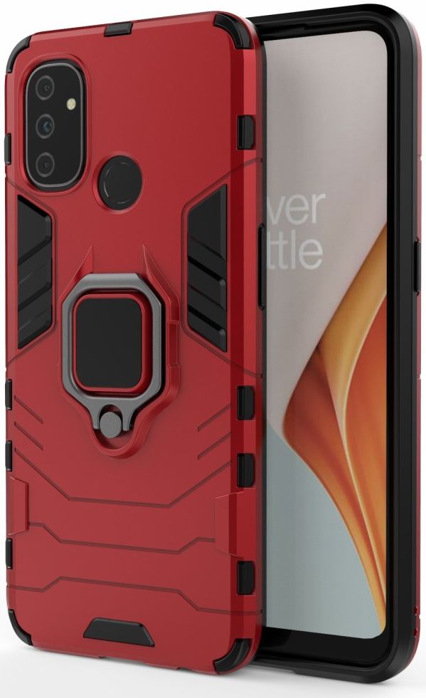 OnePlus Nord N100 Hoesje met Ring Kickstand Rood afbeelding 1