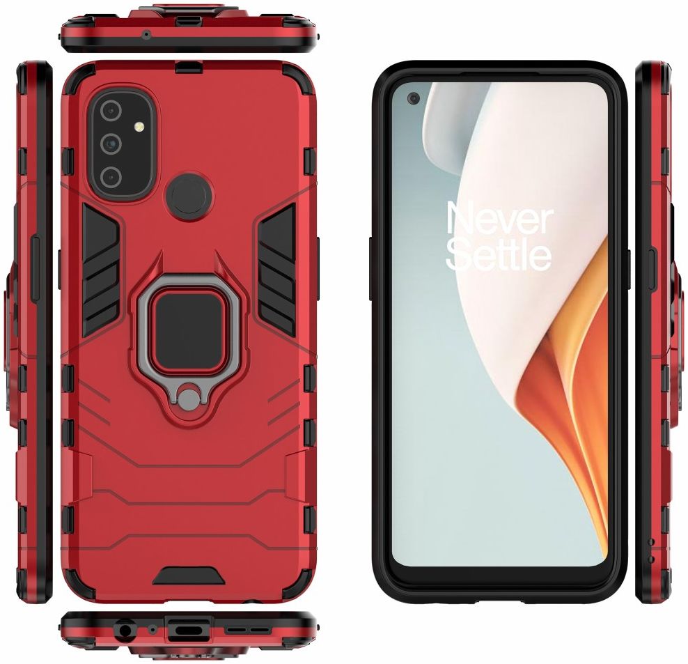 OnePlus Nord N100 Hoesje met Ring Kickstand Rood afbeelding 4