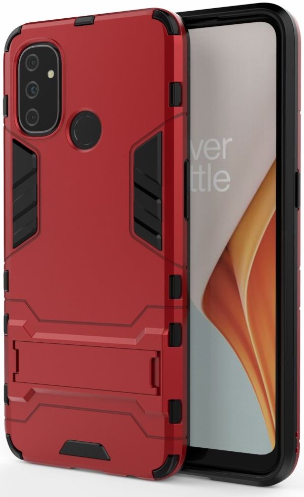 OnePlus Nord N100 Hoesje Shock Proof Back Cover Met Kickstand Rood afbeelding 1