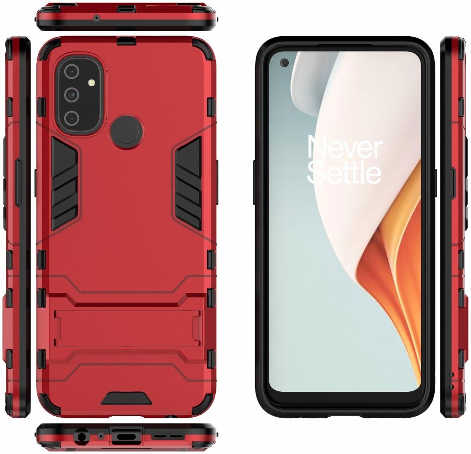 OnePlus Nord N100 Hoesje Shock Proof Back Cover Met Kickstand Rood afbeelding 4