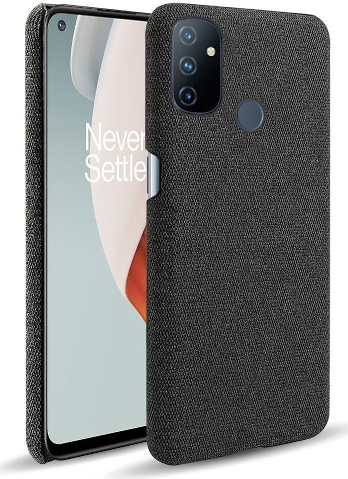 OnePlus Nord N100 Hoesje Stoffen Back Cover Zwart afbeelding 1