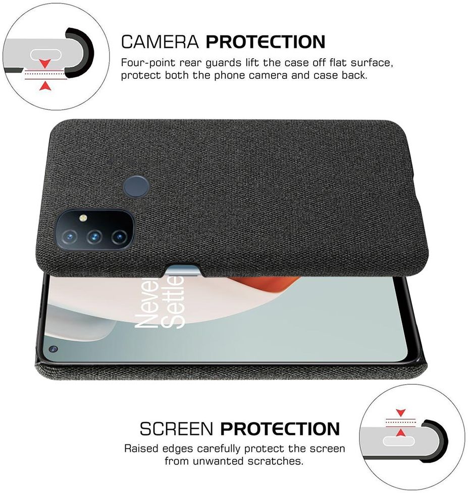 OnePlus Nord N100 Hoesje Stoffen Back Cover Zwart afbeelding 5