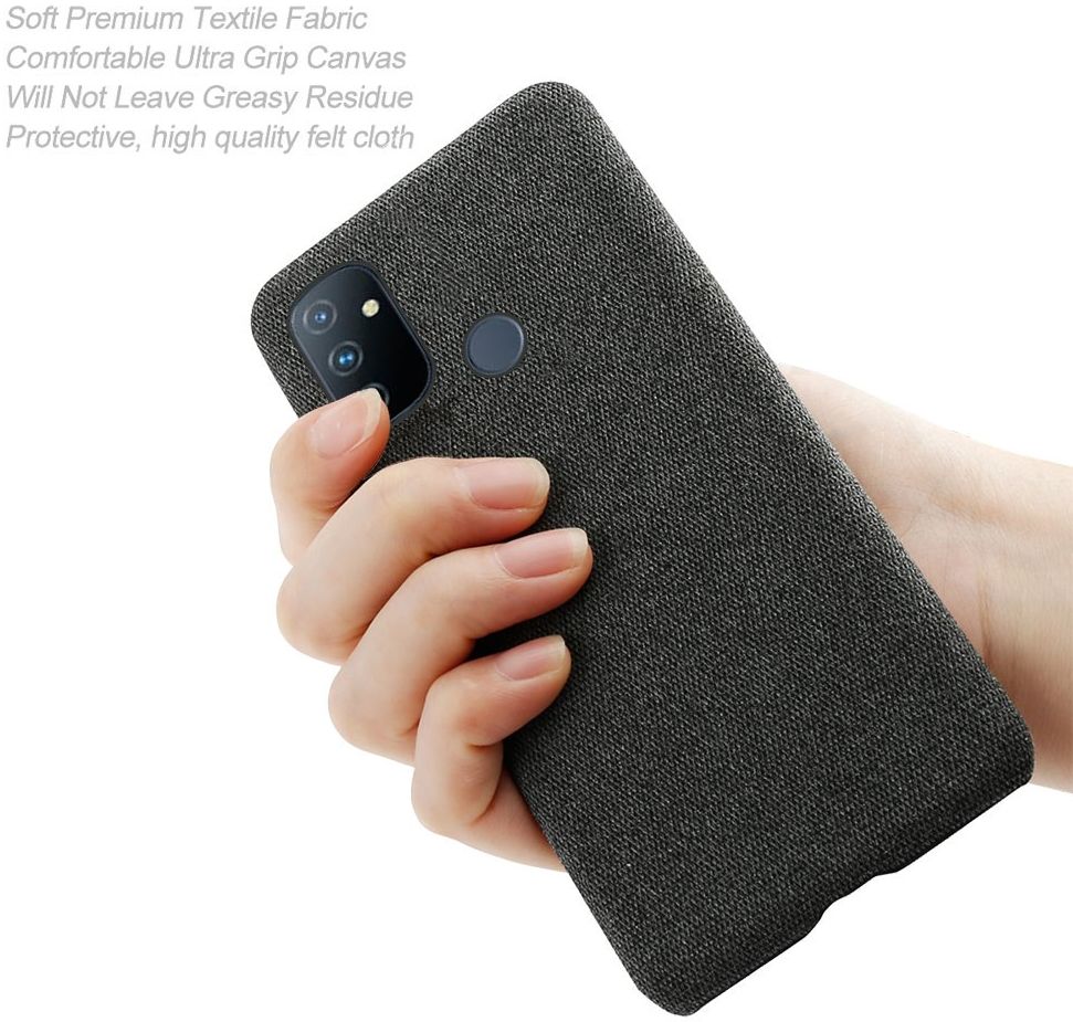 OnePlus Nord N100 Hoesje Stoffen Back Cover Zwart afbeelding 6