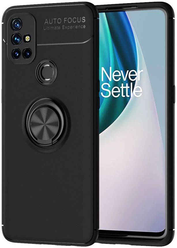OnePlus Nord N10 Hoesje Metalen Magnetische Ring Kickstand Zwart afbeelding 1