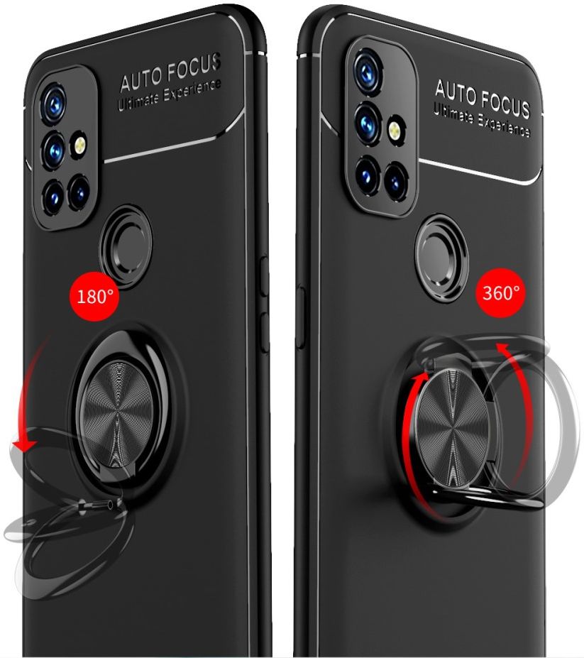 OnePlus Nord N10 Hoesje Metalen Magnetische Ring Kickstand Zwart afbeelding 2