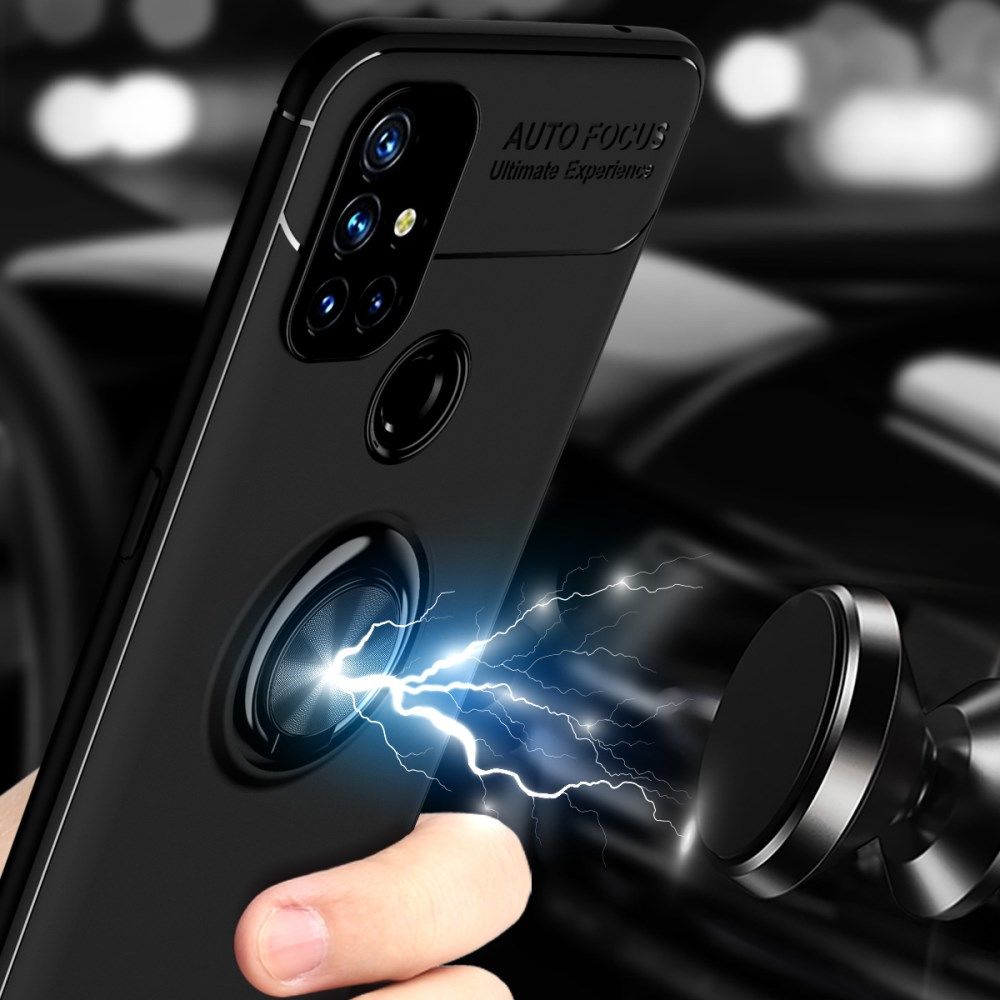 OnePlus Nord N10 Hoesje Metalen Magnetische Ring Kickstand Zwart afbeelding 4
