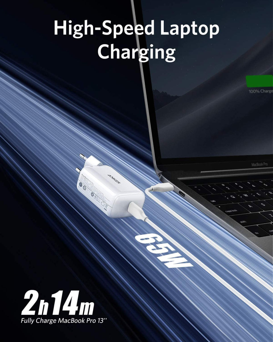 Anker PowerPort III Pod (65W) USB-C Snellader met Travel Kit Wit afbeelding 2
