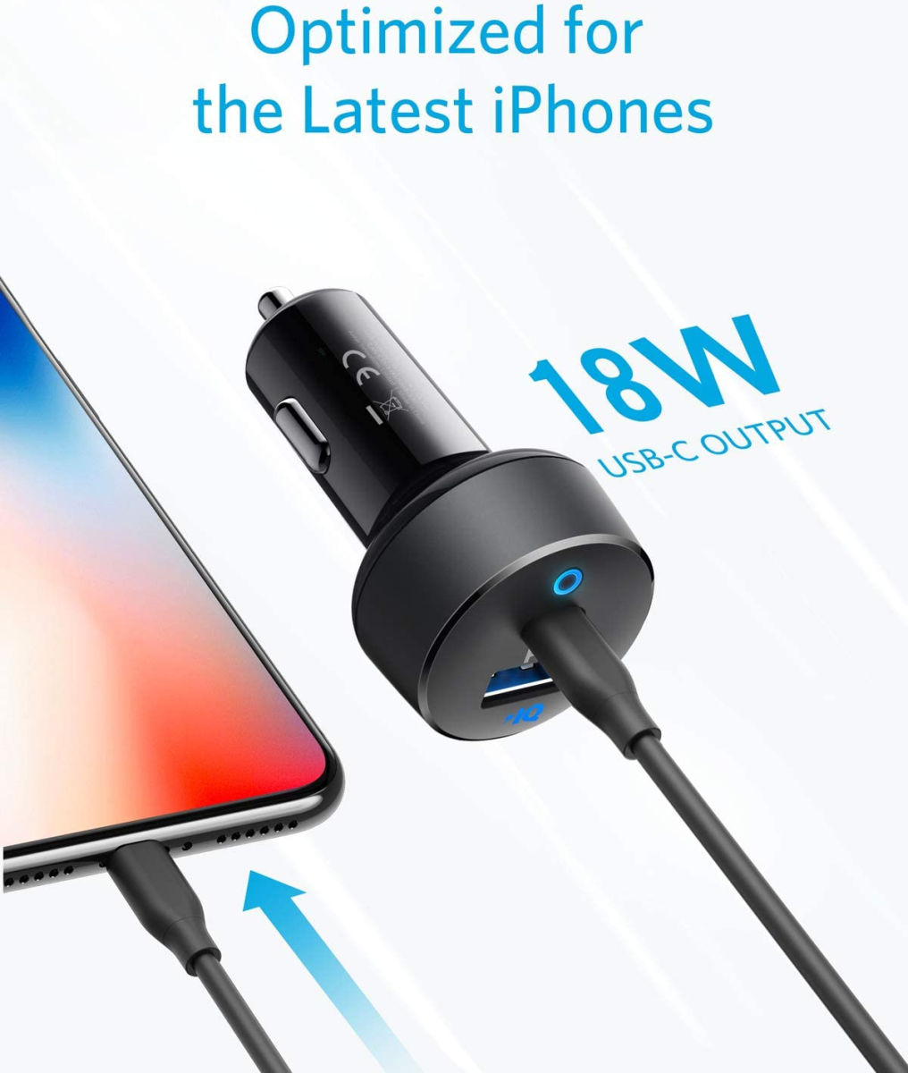 Anker PowerDrive Auto Lader 18W USB-C + 15W USB-A Zwart afbeelding 8