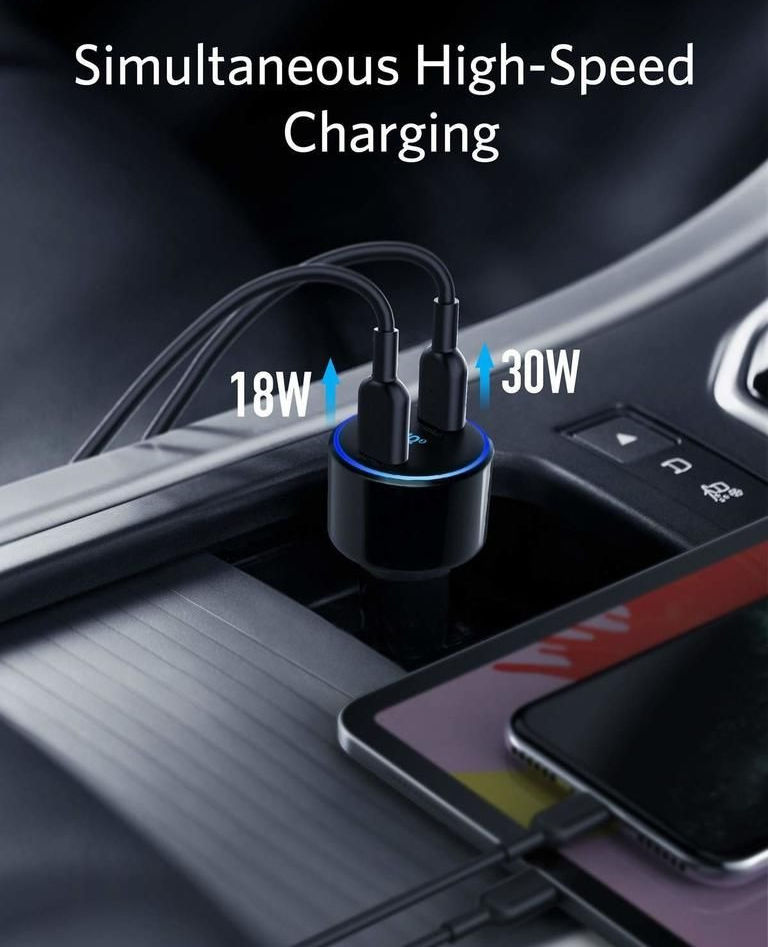 Anker PowerDrive+ III Autolader met Dubbele USB-C Poort Zwart afbeelding 3