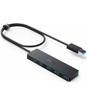 Anker 4-Port USB 3.0 Ultra Slim Data Hub met 4 Poorten Zwart Kabels