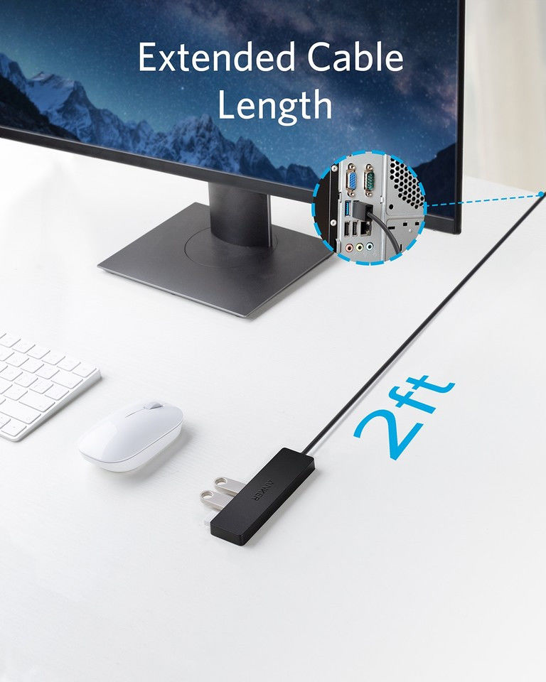 Anker 4-Port USB 3.0 Ultra Slim Data Hub met 4 Poorten Zwart afbeelding 3