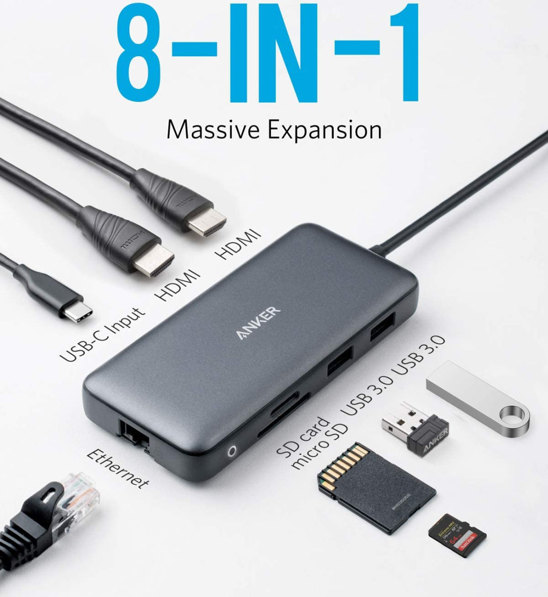 Anker 553 PowerExpand 8-in-1 USB-C Adapter / Hub Zwart afbeelding 2