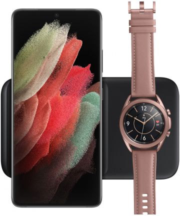 Originele Samsung Wireless Charger Duo + Adapter Telefoon/Watch Zwart Opladers