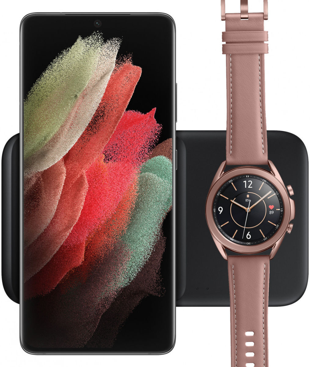 Originele Samsung Wireless Charger Duo Pad Smartphone/Buds/Watch Zwart afbeelding 1