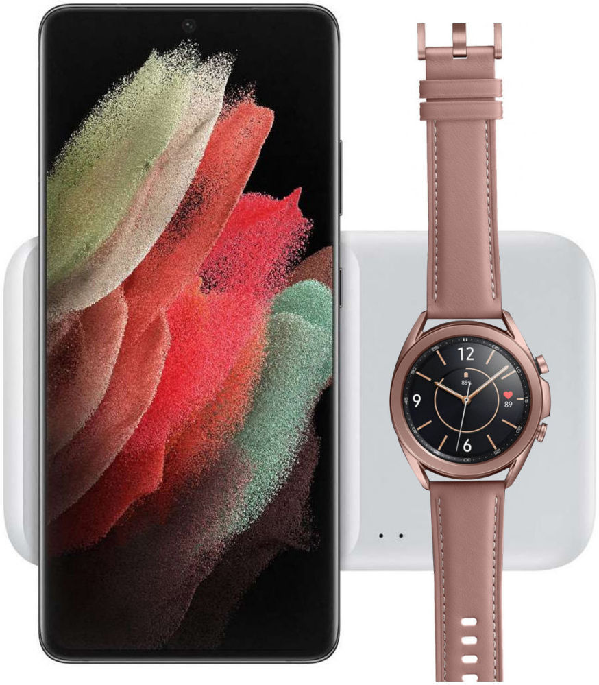 Originele Samsung Wireless Charger Duo Pad Smartphone/Buds/Watch Wit afbeelding 1
