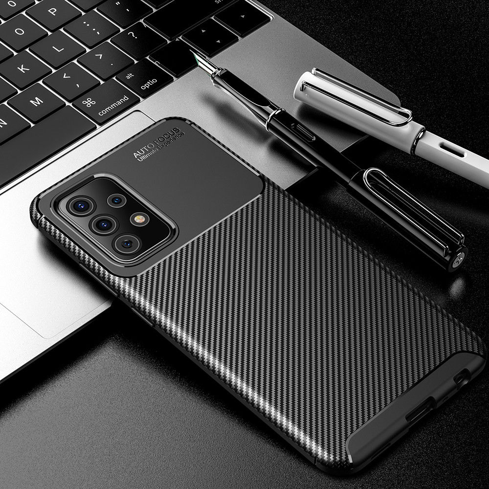 Samsung Galaxy A52 / A52S Hoesje Siliconen Carbon TPU Back Cover Zwart afbeelding 5