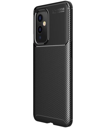 OnePlus 9 Hoesje Siliconen Carbon TPU Back Cover Zwart Hoesjes