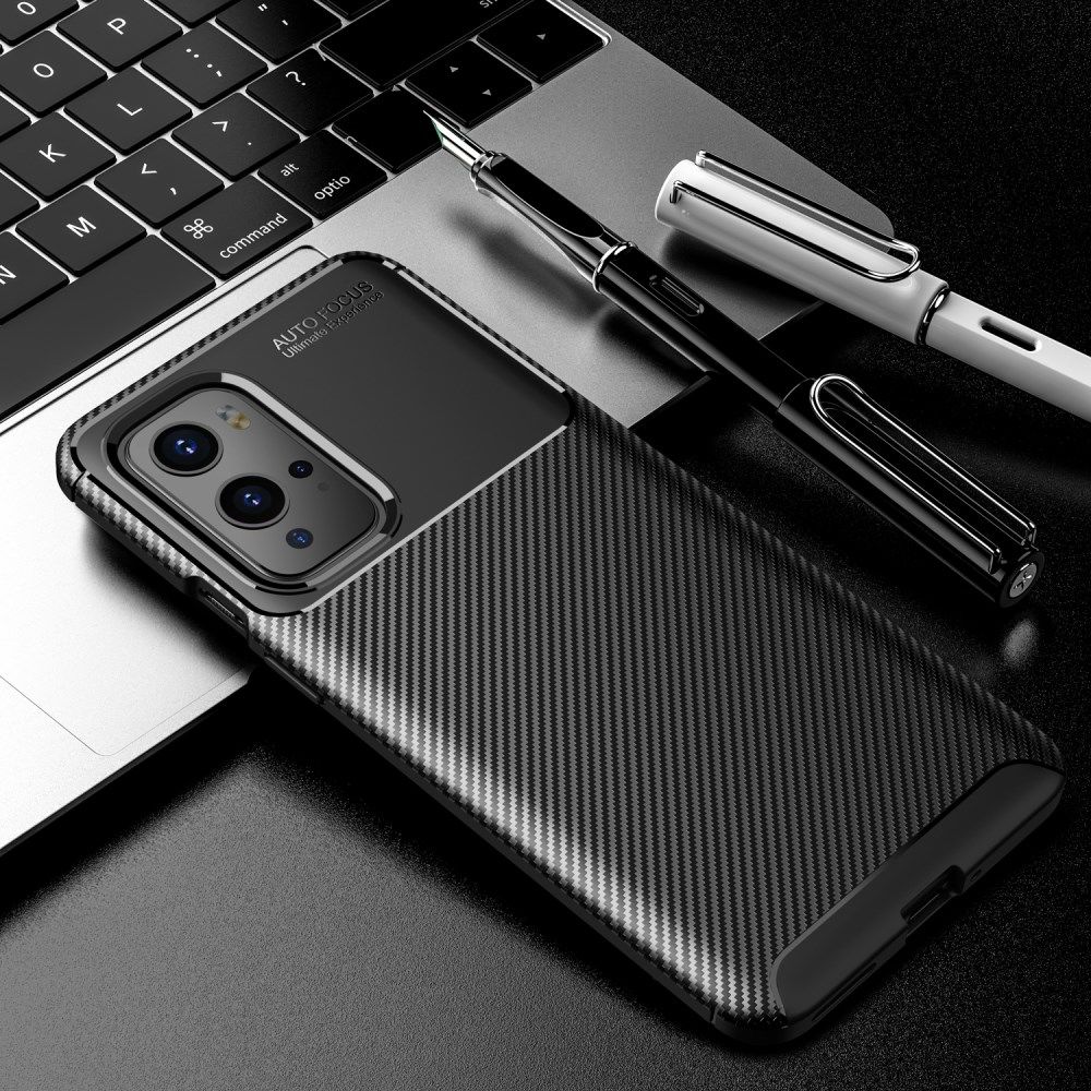 OnePlus 9 Pro Hoesje Siliconen Carbon TPU Back Cover Zwart afbeelding 7